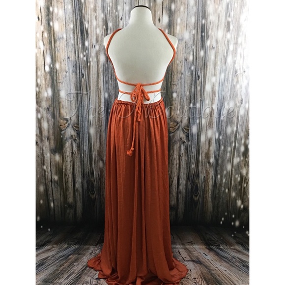 🎉CLEARANCE🎉Brick Backless Draped Maxi Gown - Picture 4 of 5