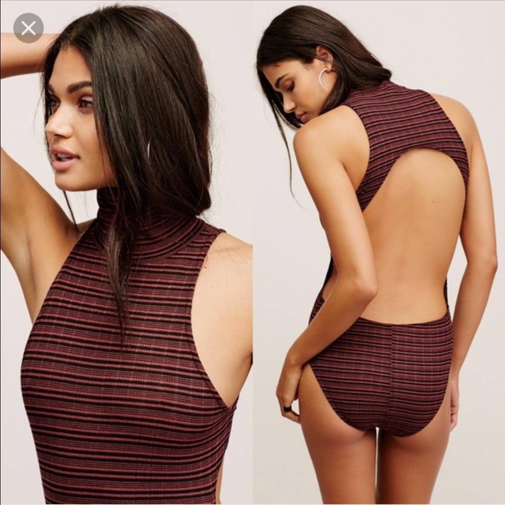 Free People Striped Turtle-Neck Bodysuit
