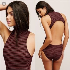 Free People Striped Turtle-Neck Bodysuit