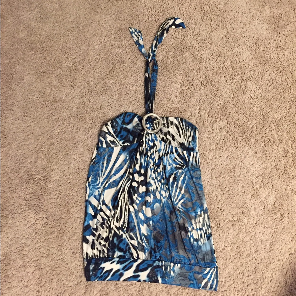Neck tie tube top blouse