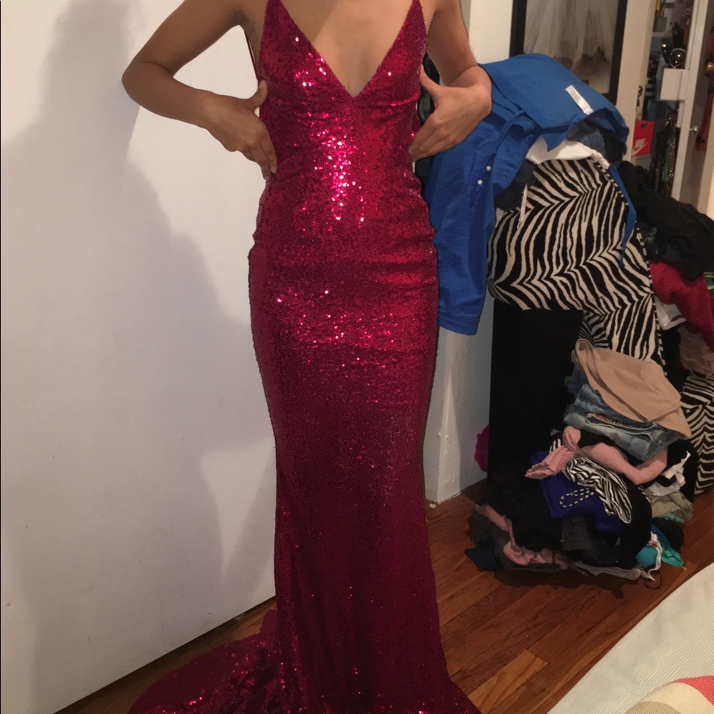 Red sequin prom dress
