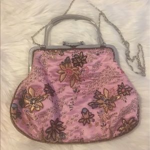 Floral satin pink embellished purse