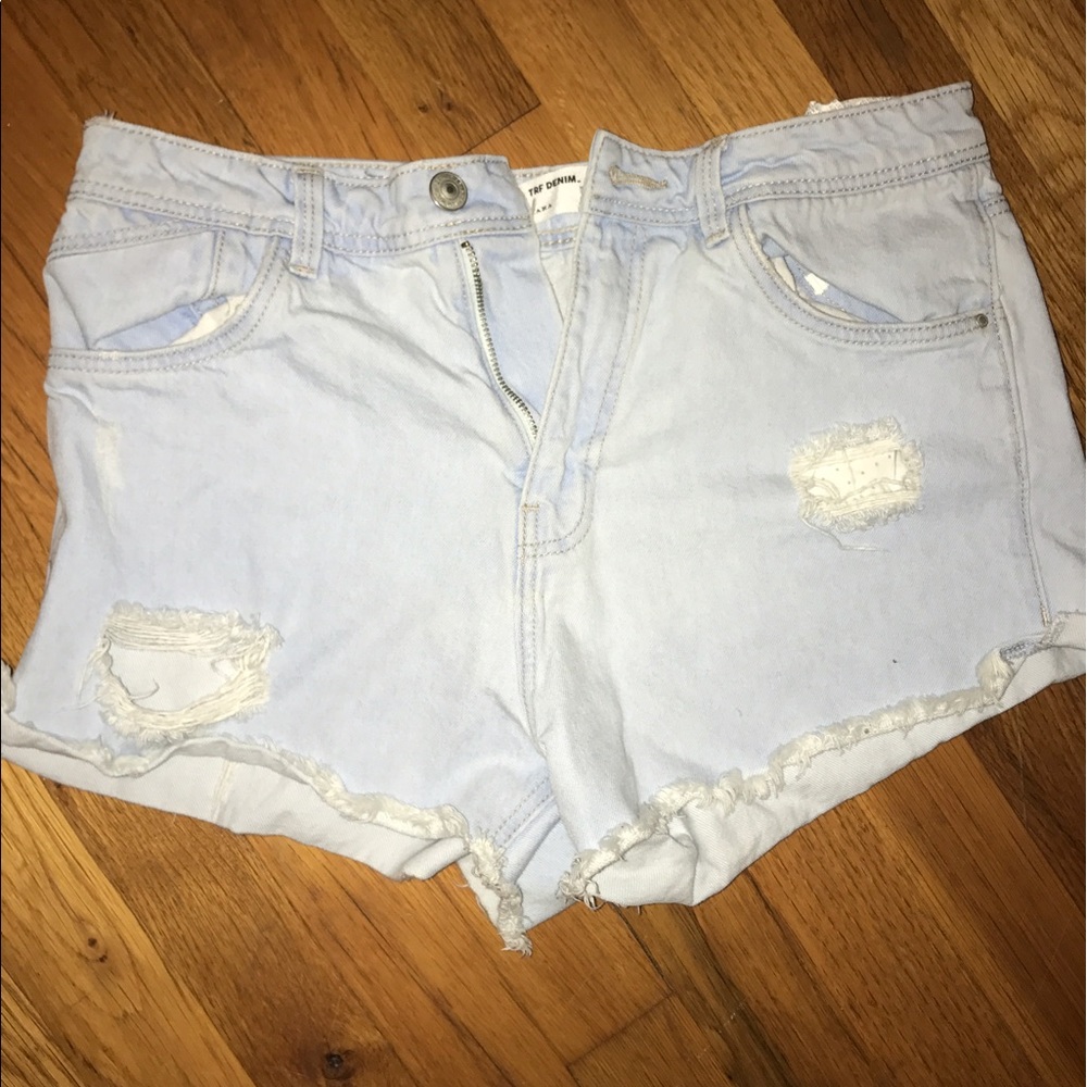 Zara denim ripped high waisted shorts