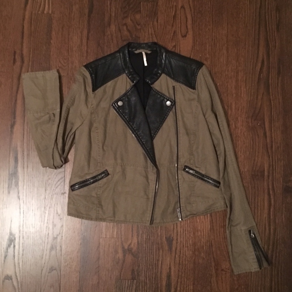 Free People Army Green & Leather Jacket