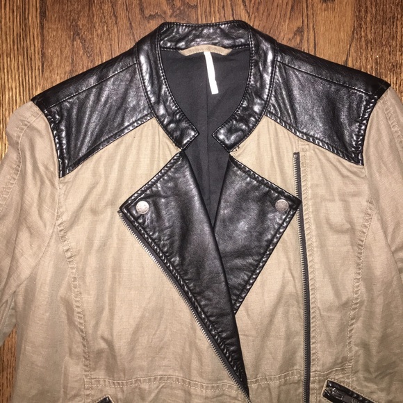 Free People Army Green & Leather Jacket - Picture 2 of 3