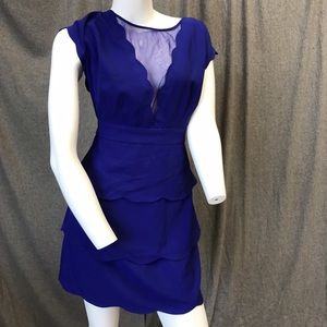 NYE Blue deep v scallop illusion bodycon dress