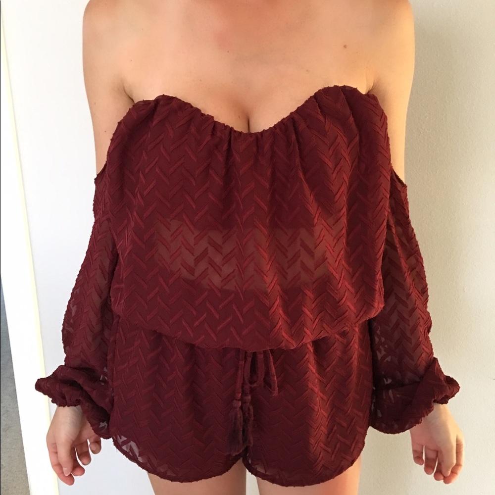 Nasty Gal Wine Colored Semi Sheer Romper