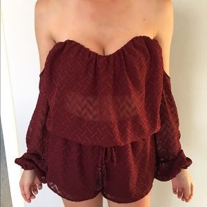 Nasty Gal Wine Colored Semi Sheer Romper