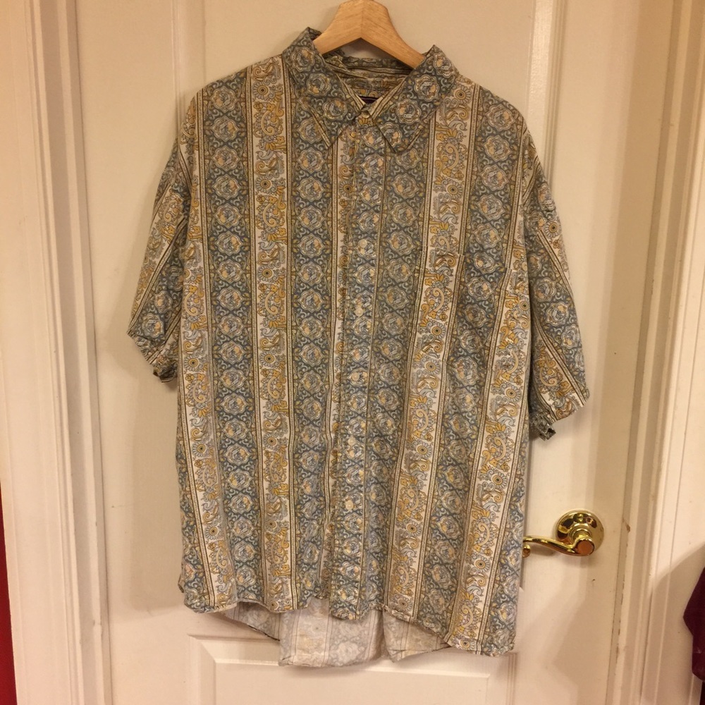 Striped Paisley Short Sleeve Button Up