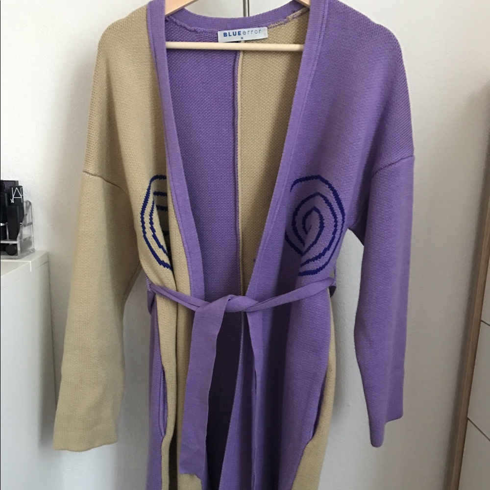 Like new Tan and purple sweater coat fun design