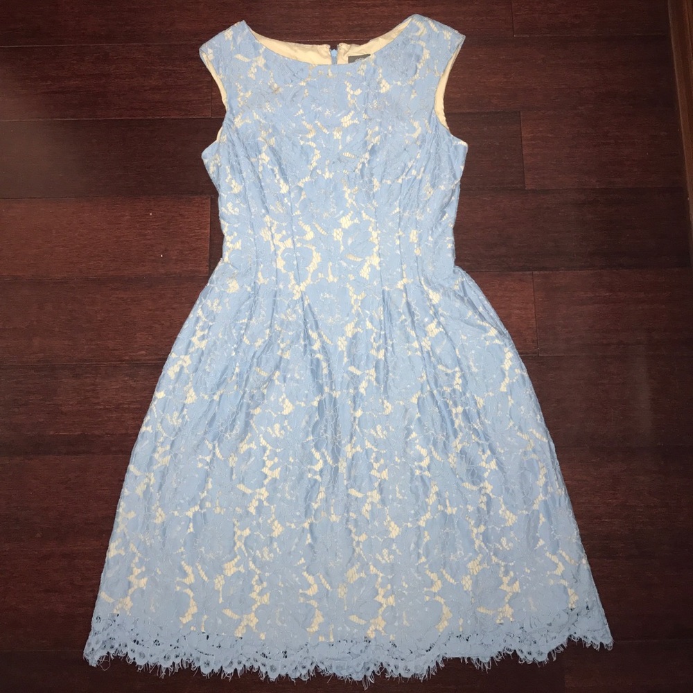 Vince Camuto light blue over beige lace dress!