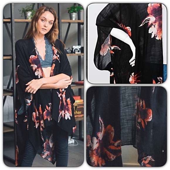 Bohemian Lightweight Floral Kimono Wrap Coverup - Picture 3 of 8