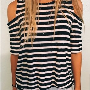Sequence black & white striped shirt