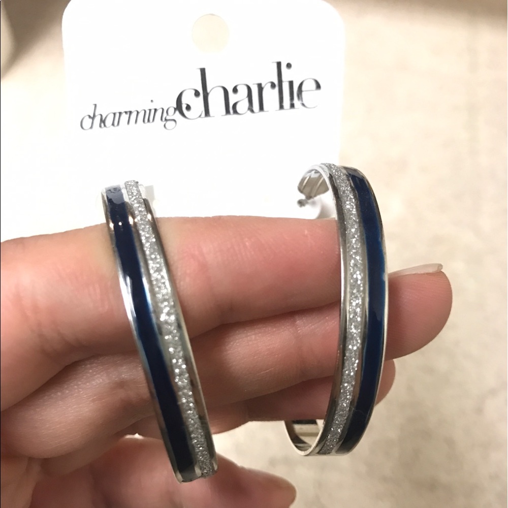 NWT Navy blue and crystal hoop earrings