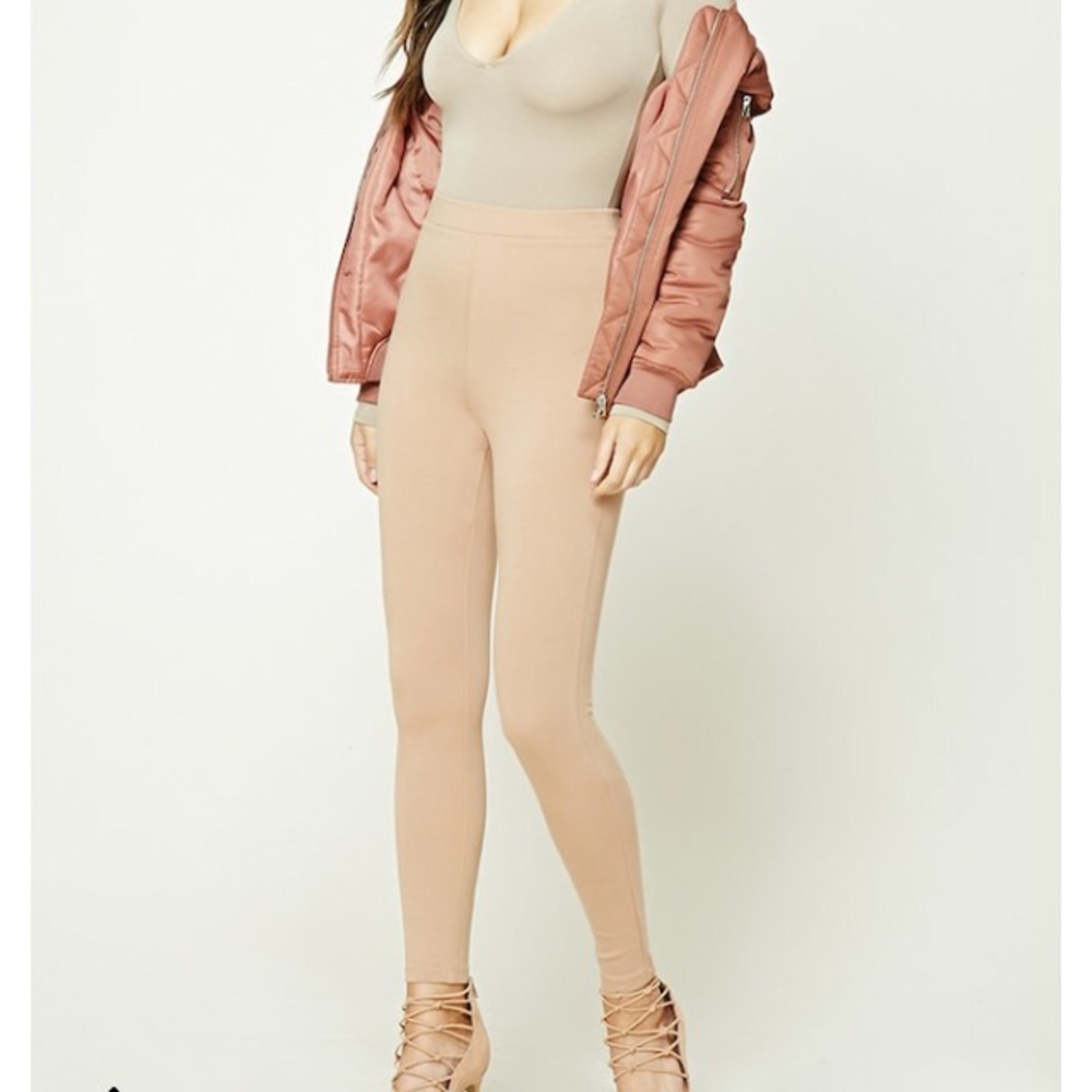 Forever 21 Stretch-Knit Leggings, Nude, Size L