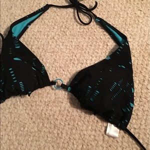 Black and blue bikini top, distressed