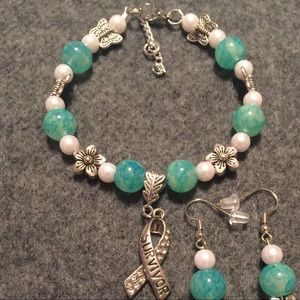 Ovarian Cancer, Beaded Charm Bracelet and Earrings