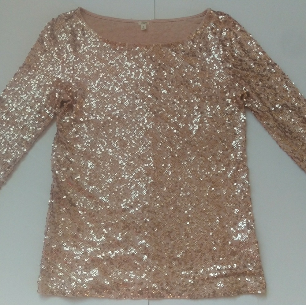 JCrew Blush Pink 3/4 Sleeve Sequin Top