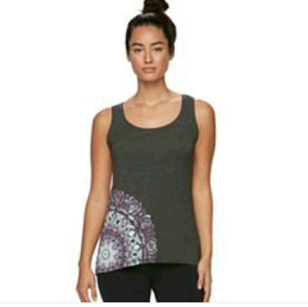 NEW gaiam yoga tank m grey floral