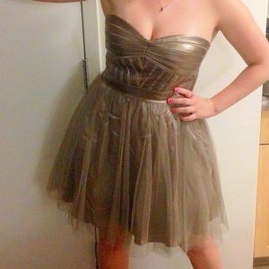 Strapless metallic gold dress