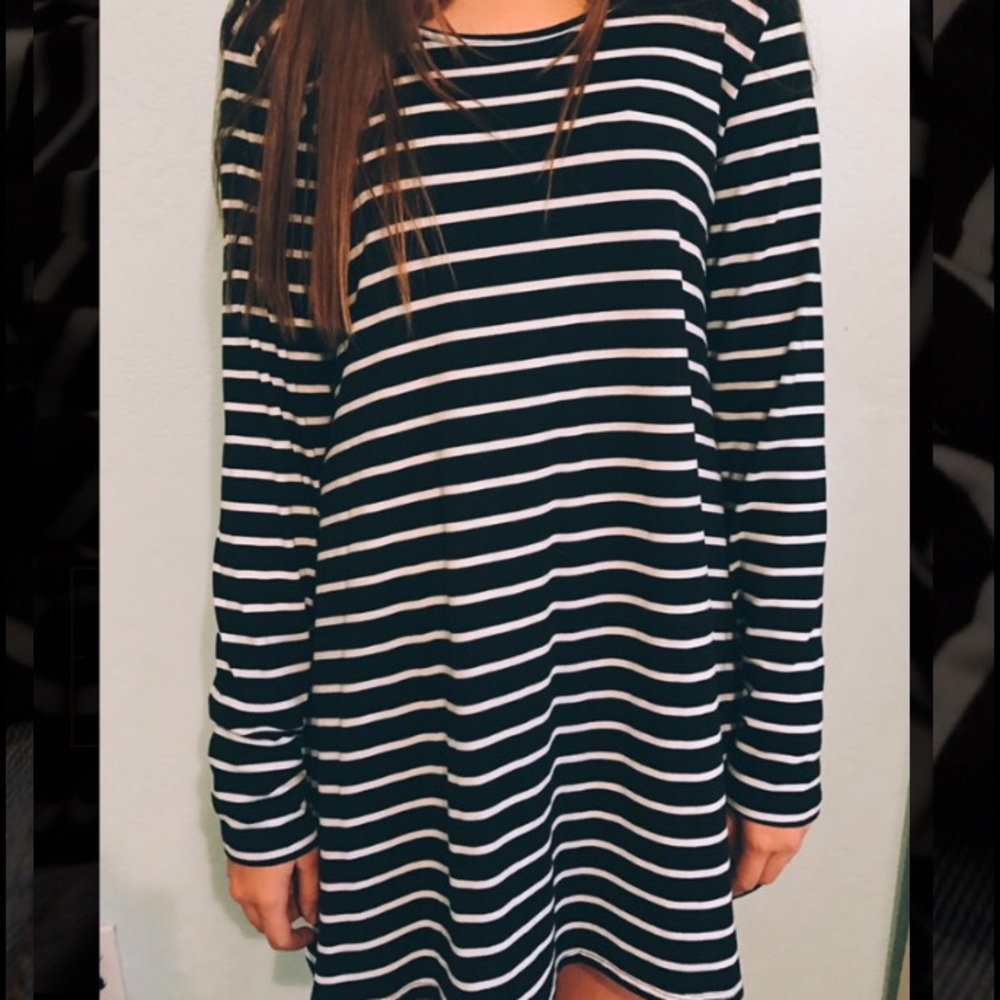 Black dress with white stripes