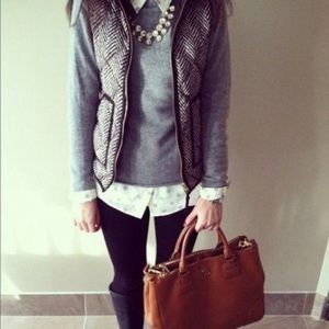 Black and white herring bone vest