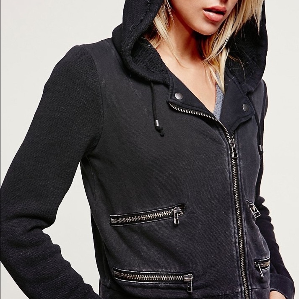 Free People Black Knit Jacket -- Double Zipper