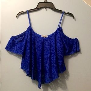 NWOT Royal Blue Lace Off The Shoulder Crop Top
