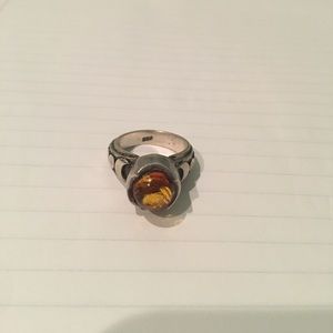Amber stone silver ring