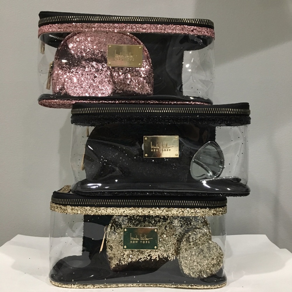 Nicole Miller Glitter 3 Pc Clear Cosmetic Cases