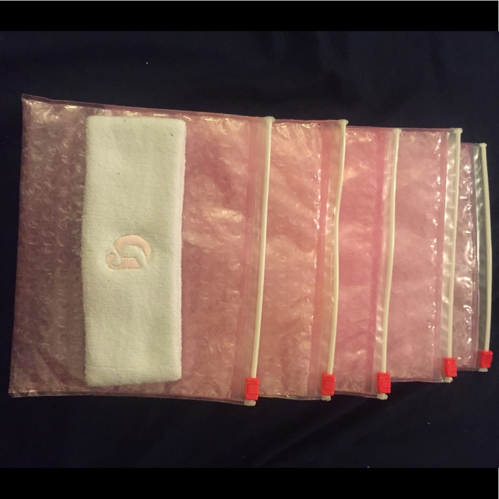 Five Glossier Pink Bubble Bags + White Headband