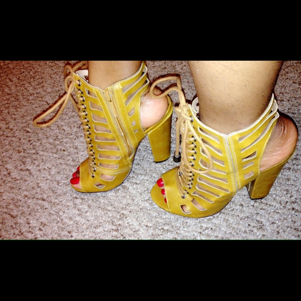 Mustard Yellow Lace-Up Heels