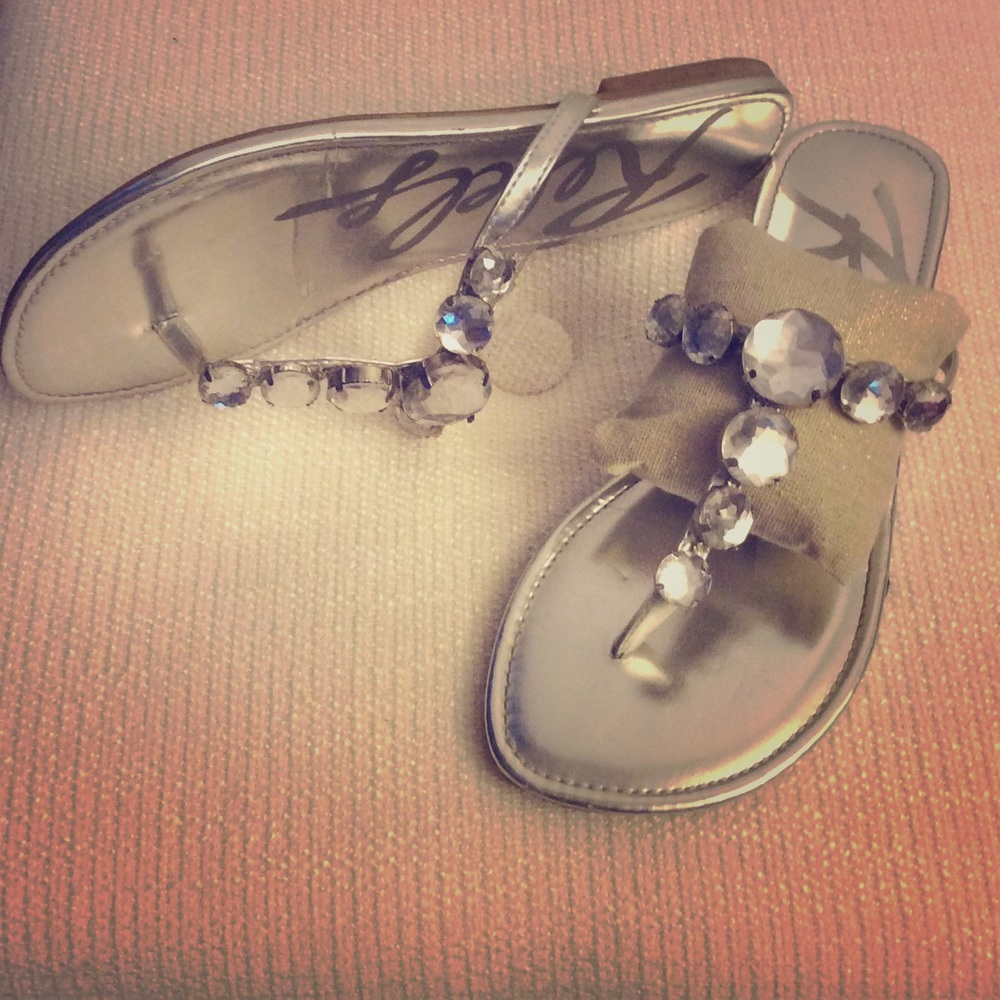 Rebels Large Rhinestoned Summer Sandals Flip Flop Shoe Silver Glitz & Glam Chic