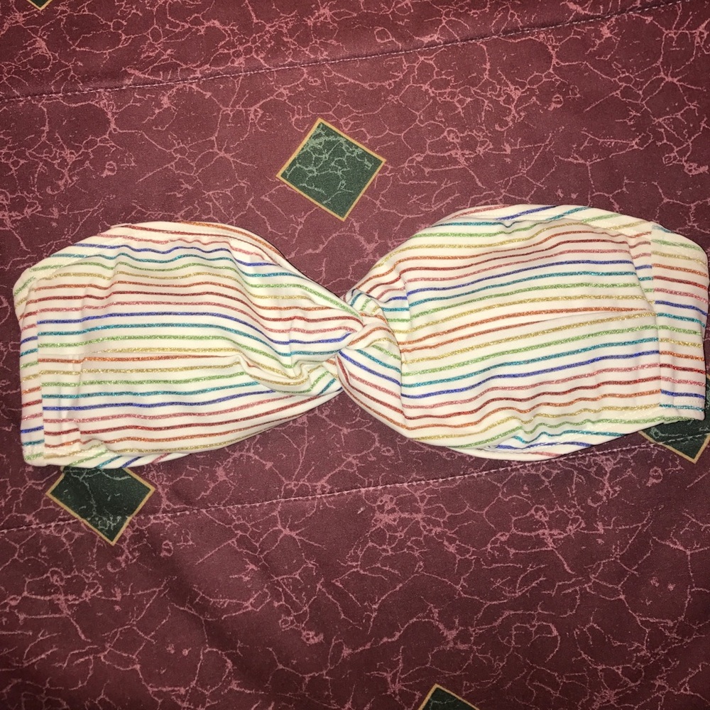 Sparkly striped bandeau bikini top