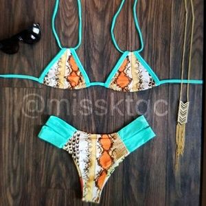 Snake skin & aqua blue bikini cheeky bottoms