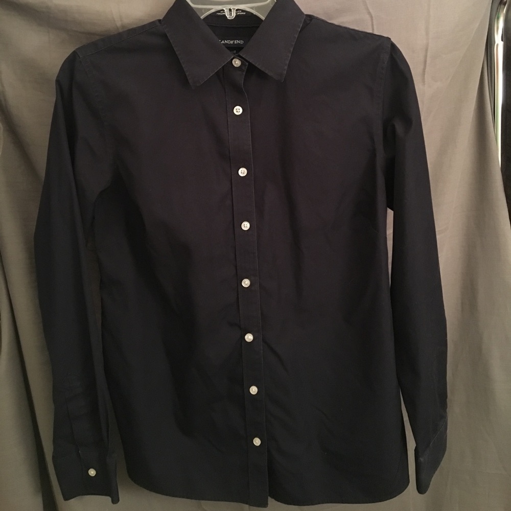 Black Lands' End No Iron Broadcloth Dress Shirt
