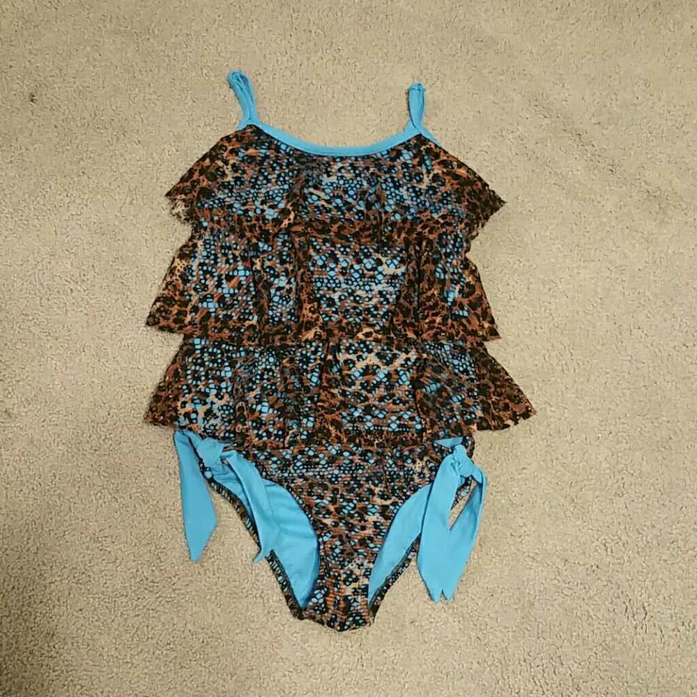 Justice Girls Blue / Leopard Tankini Swim Suit