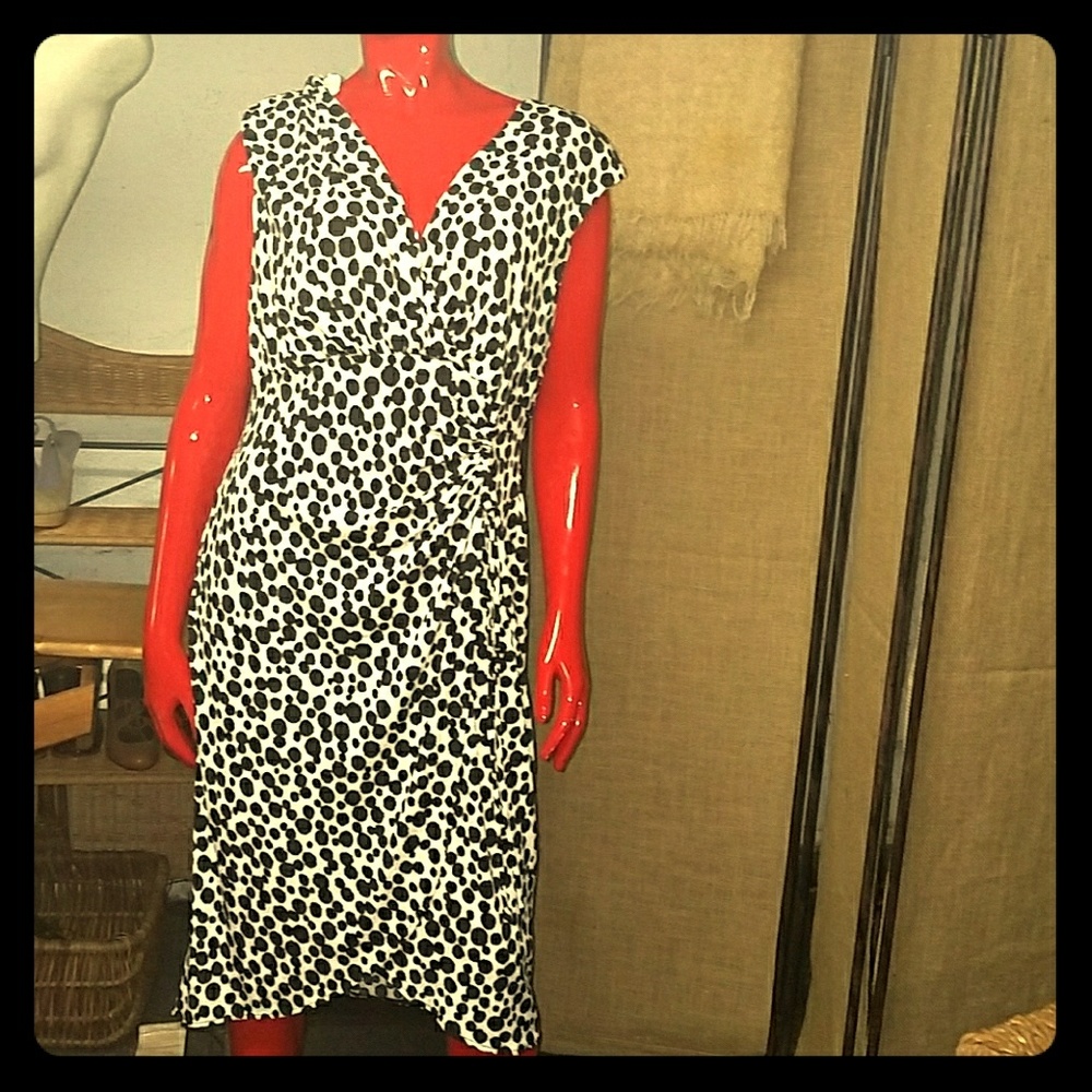 Black and white faux wrap dress