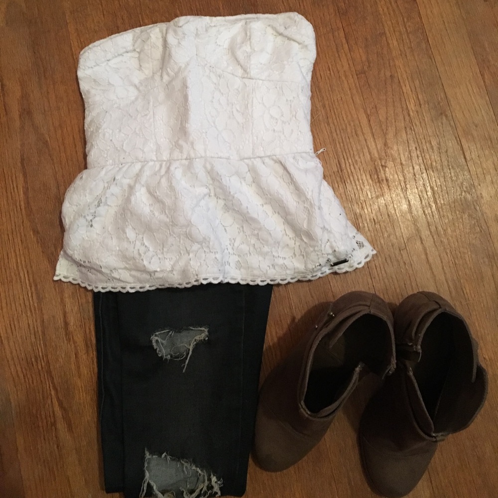 White hollister strapless top