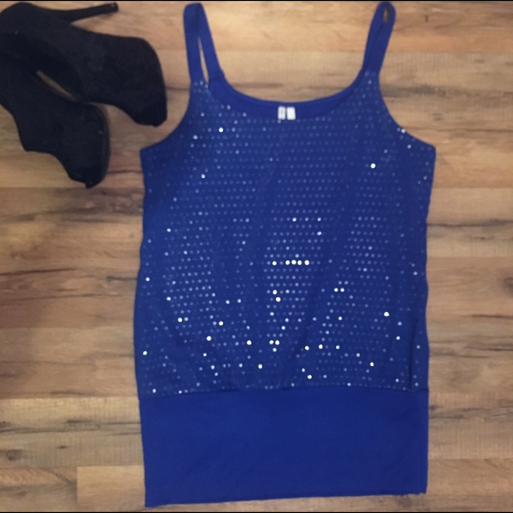 Banded Bottom Strappy Sequin Tank