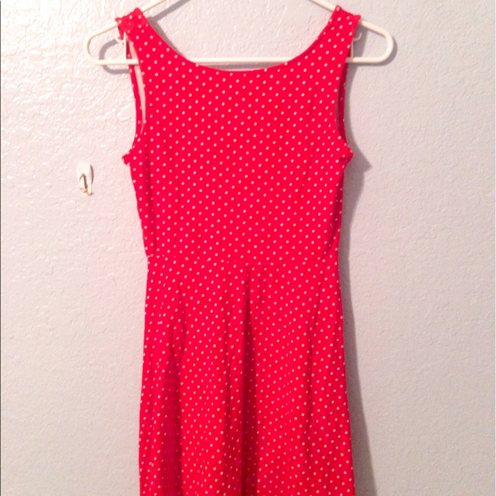 Red and white polka dot dress