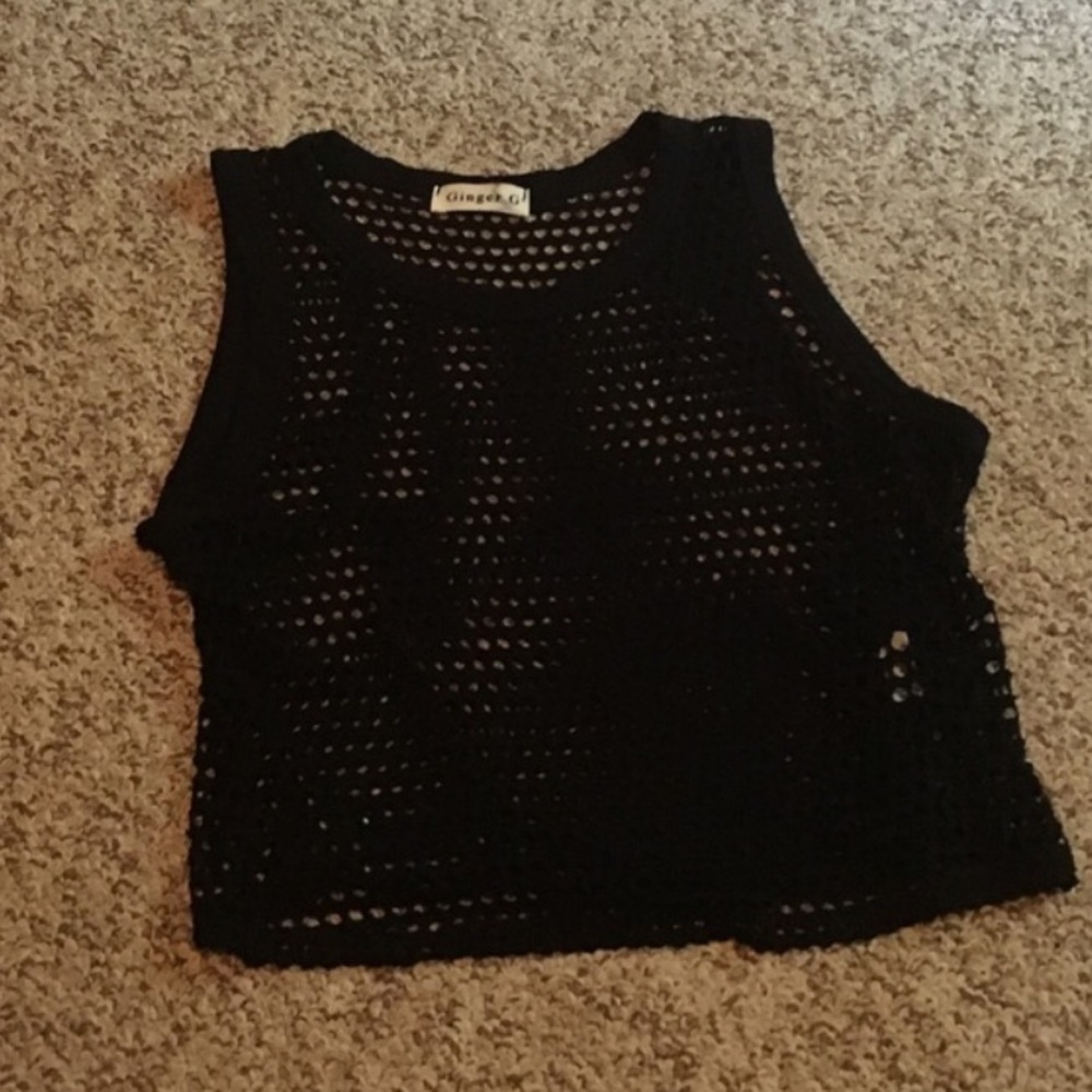 Sleeveless fishnet crop top