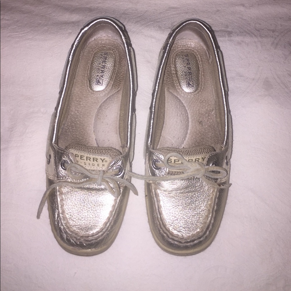 Metallic gold Sperry top siders women's as 5M
