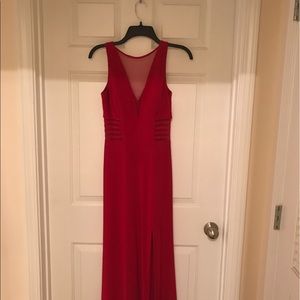 Red evening gown.