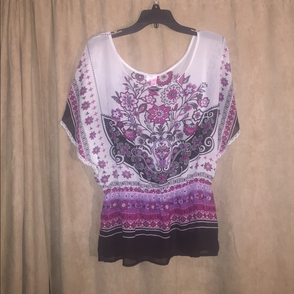 White Black & Purple Sheer Top by Dolled Up