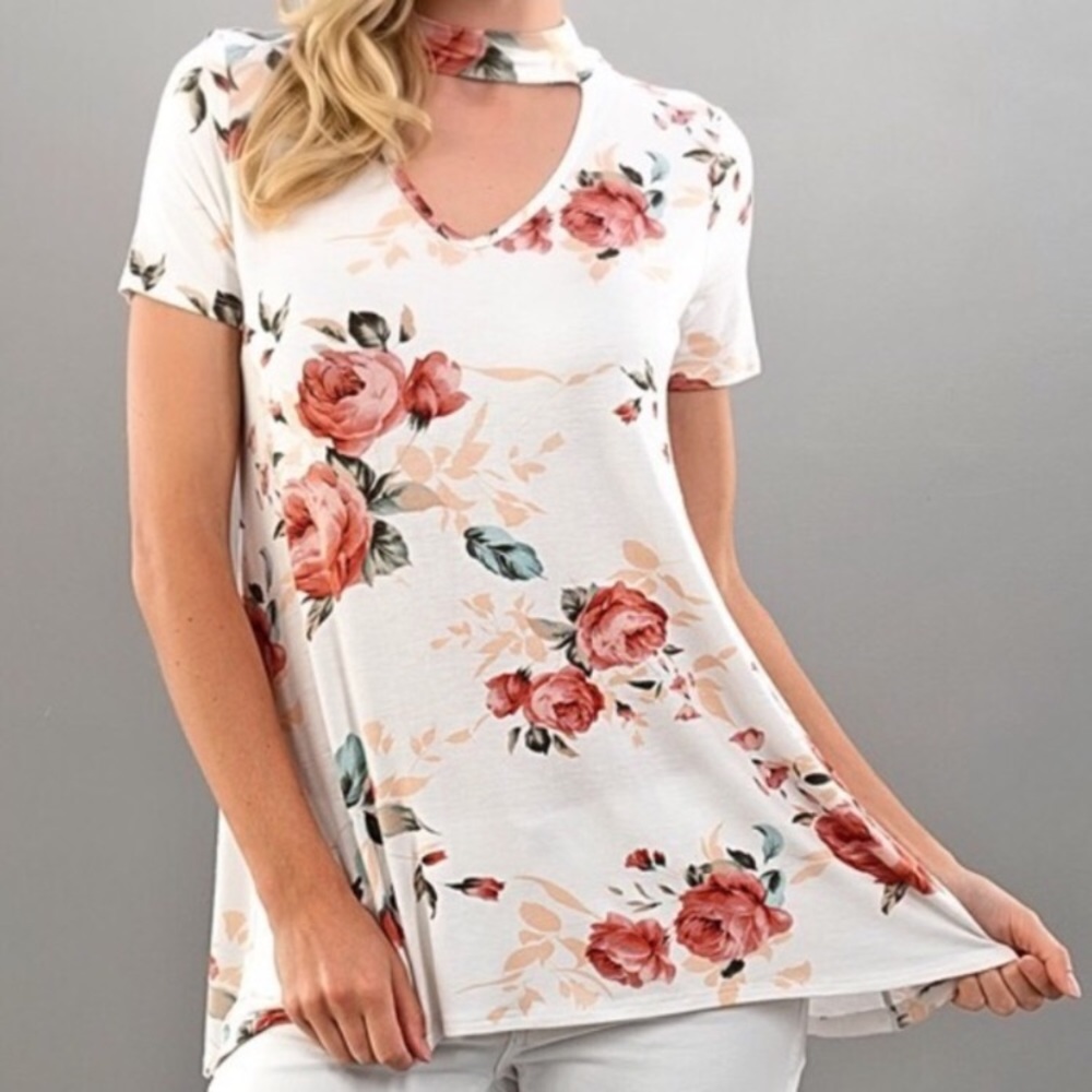 LAST CHANCE Choker neck floral print top