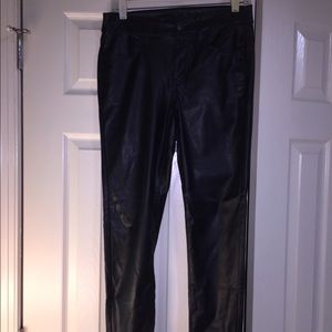 black faux leather jeans
