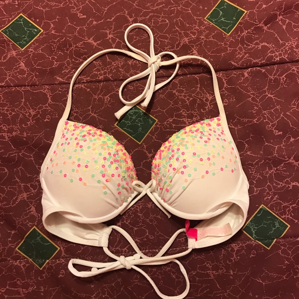 VS White with sequins bikini top
