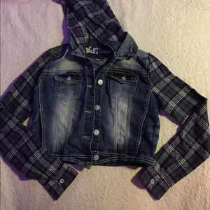 Hooded Blue Flannel Jean Jacket