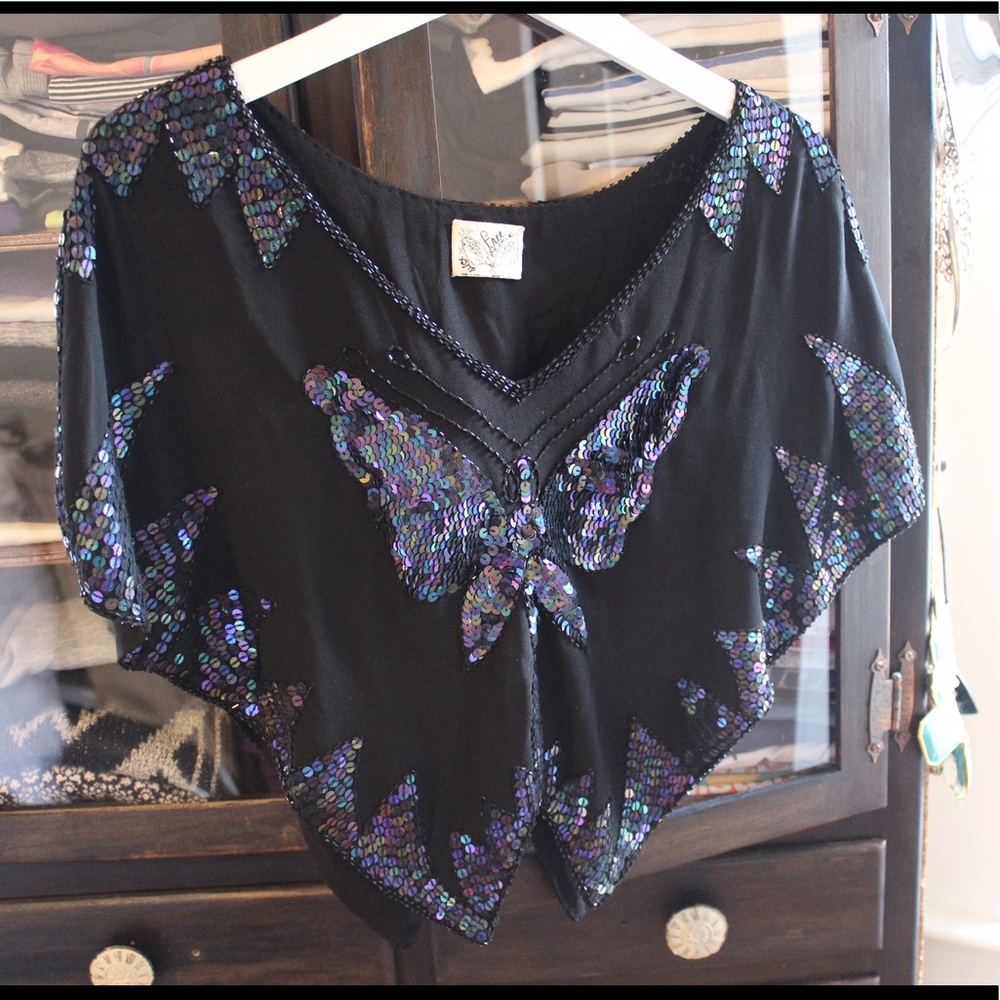 Free People Flutter Embellished Crop Top